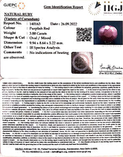 3.88/CT Natural Neo Burma Ruby with Govt. Lab Certificate (2331)